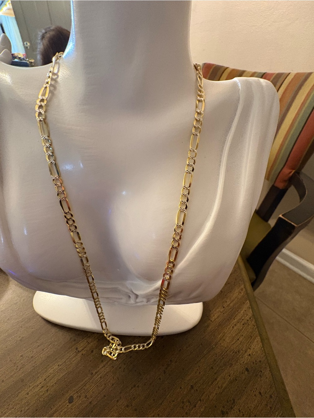 925 Sterling Silver Gold Over Diamond-Cut Figaro Chain 24” 4.5mm 12g Italy